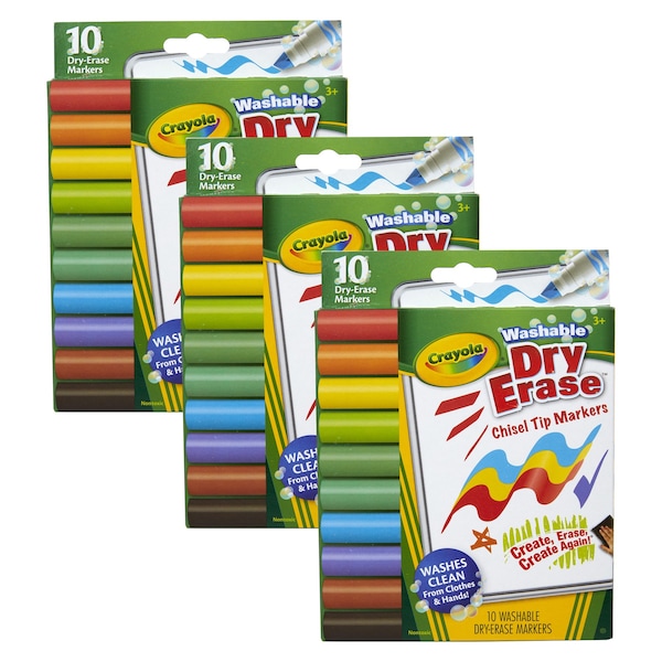 Washable Dura-Wedge Tip Dry Erase Markers, 10 Colors, 30PK